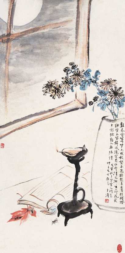 王雪涛 戊寅（1938年作） 瓶花草虫 立轴